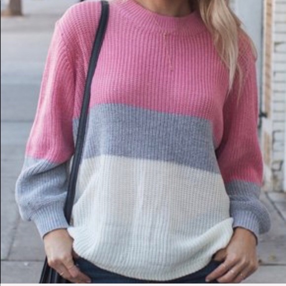 Pink and Whie Colorblock Sweater - Picture 2 of 3